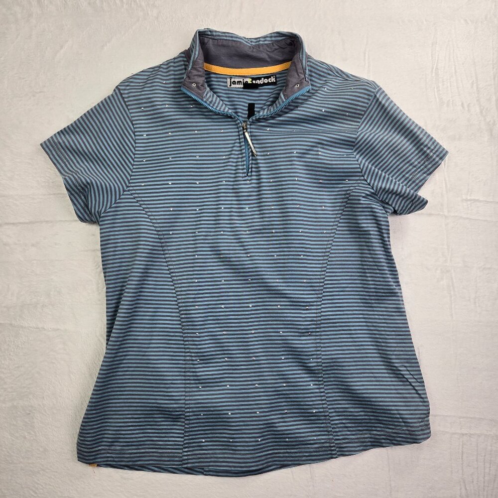 Jamie Sadock Blue Gray Striped Short Sleeve 1/4 Zip Golf Shirt